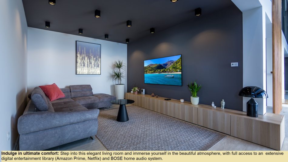 Living Room with 75′ TV and BOSE  Audio System